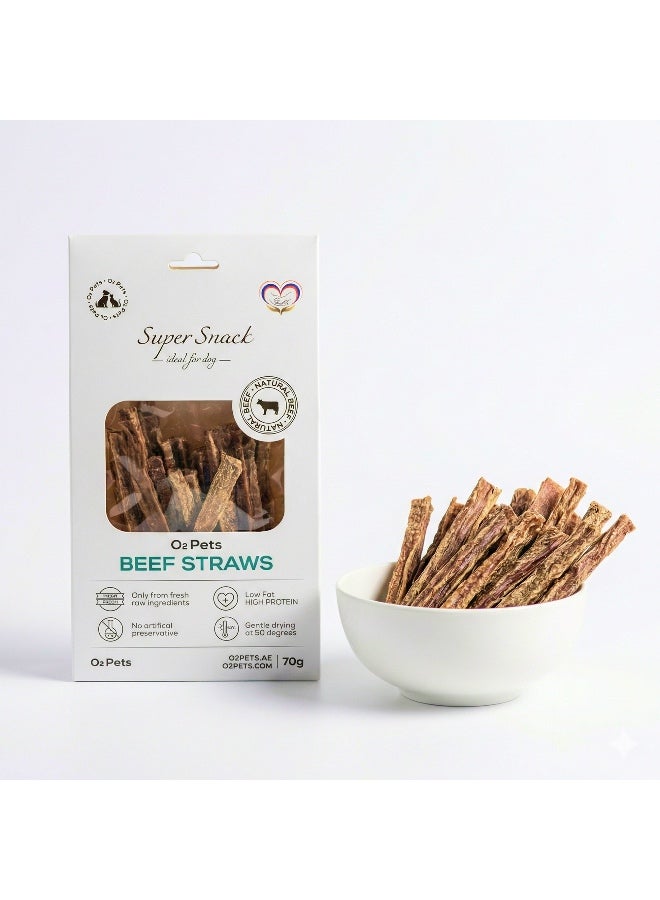 O2Pets Dog and Puppy Beef Straws Natural Treats – 100% Beef Udder Single Ingredient Sticks – Long Lasting Chews for Teeth Hygiene & Plaque Control, High Protein Dog Chew Snack 70g - Image 1